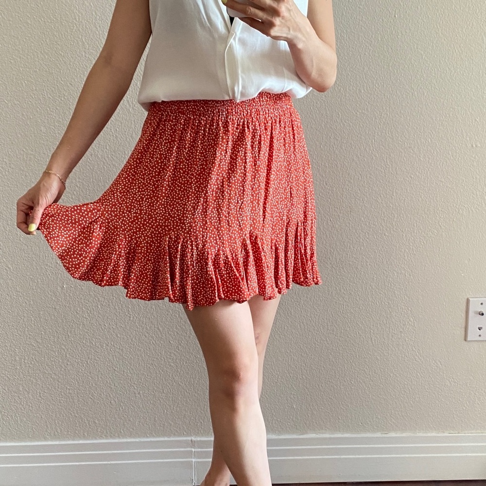 Orange red white Ann Taylor polka dot flirty short skirt